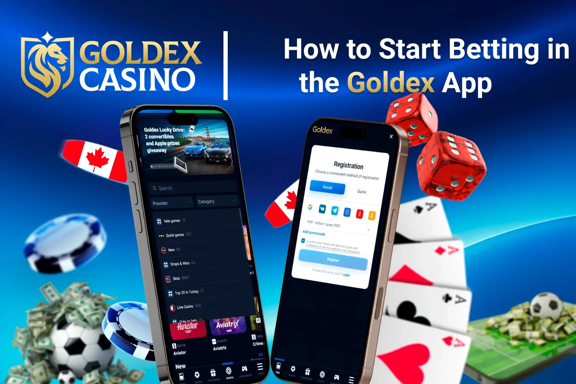 Step-by-step guide to starting betting on the app, with registration and game selection shown on mobile screens
