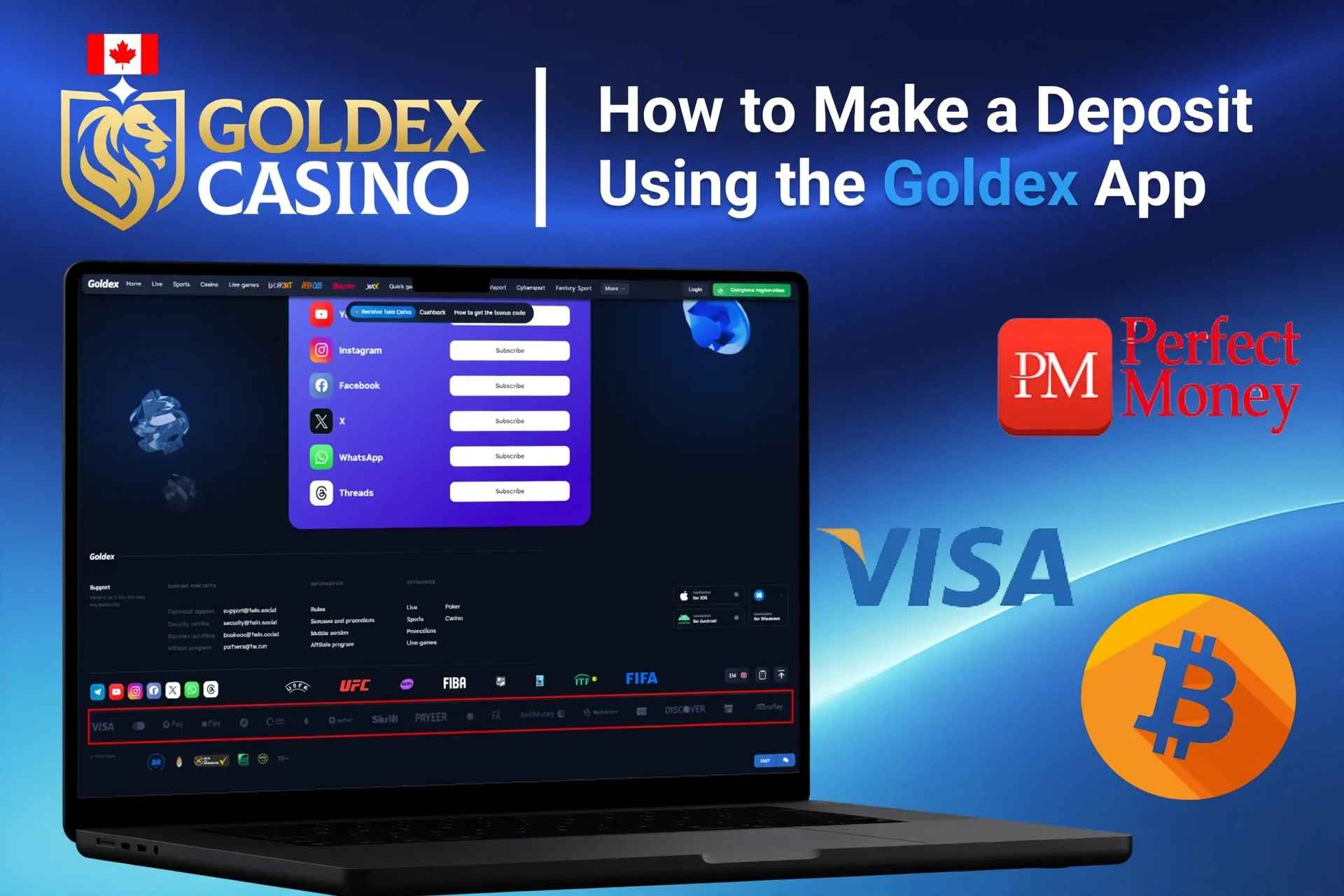 Registration process on the Goldex Casino mobile app with social login options