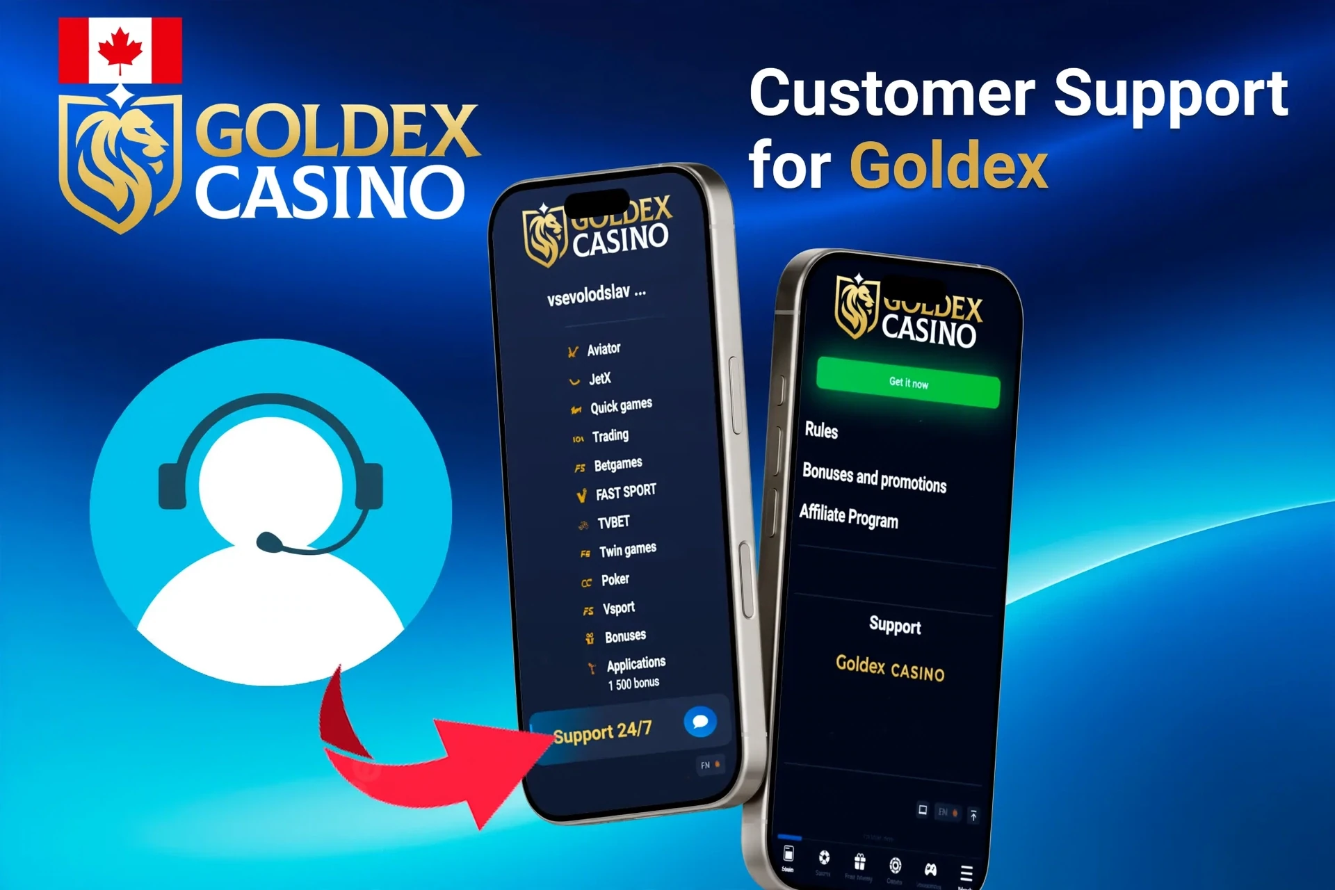 Customer support feature for the app, highlighting options for contacting support through the app