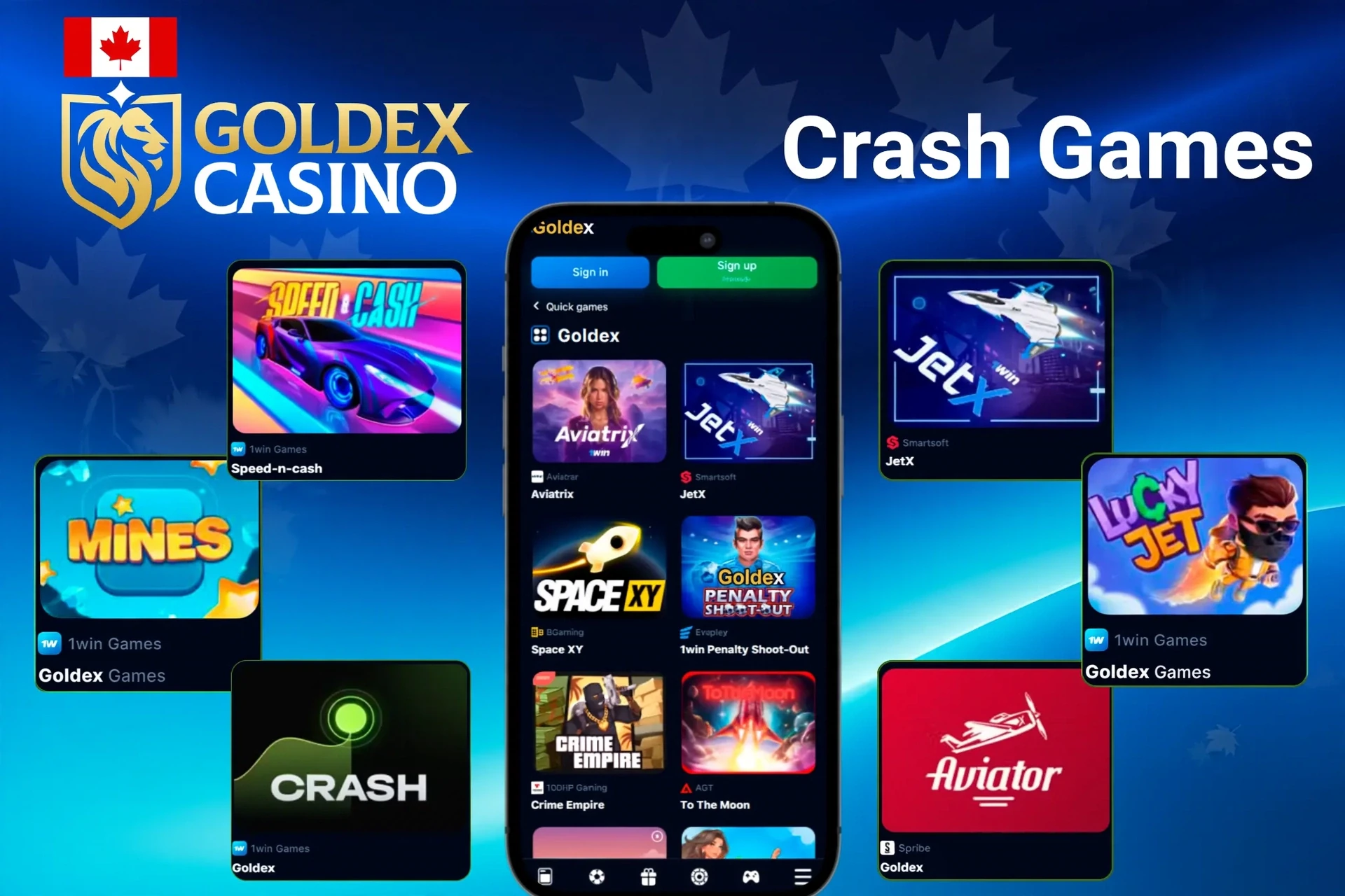 crash games such as Mines, Speed-n-cash, JetX, and Lucky Jet displayed on mobile app