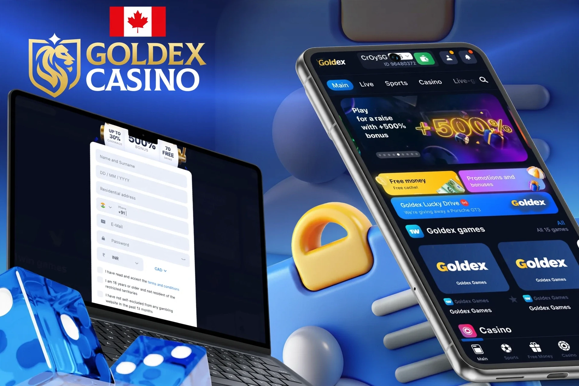 Description of registering with Goldex Casino and receiving a welcome bonus